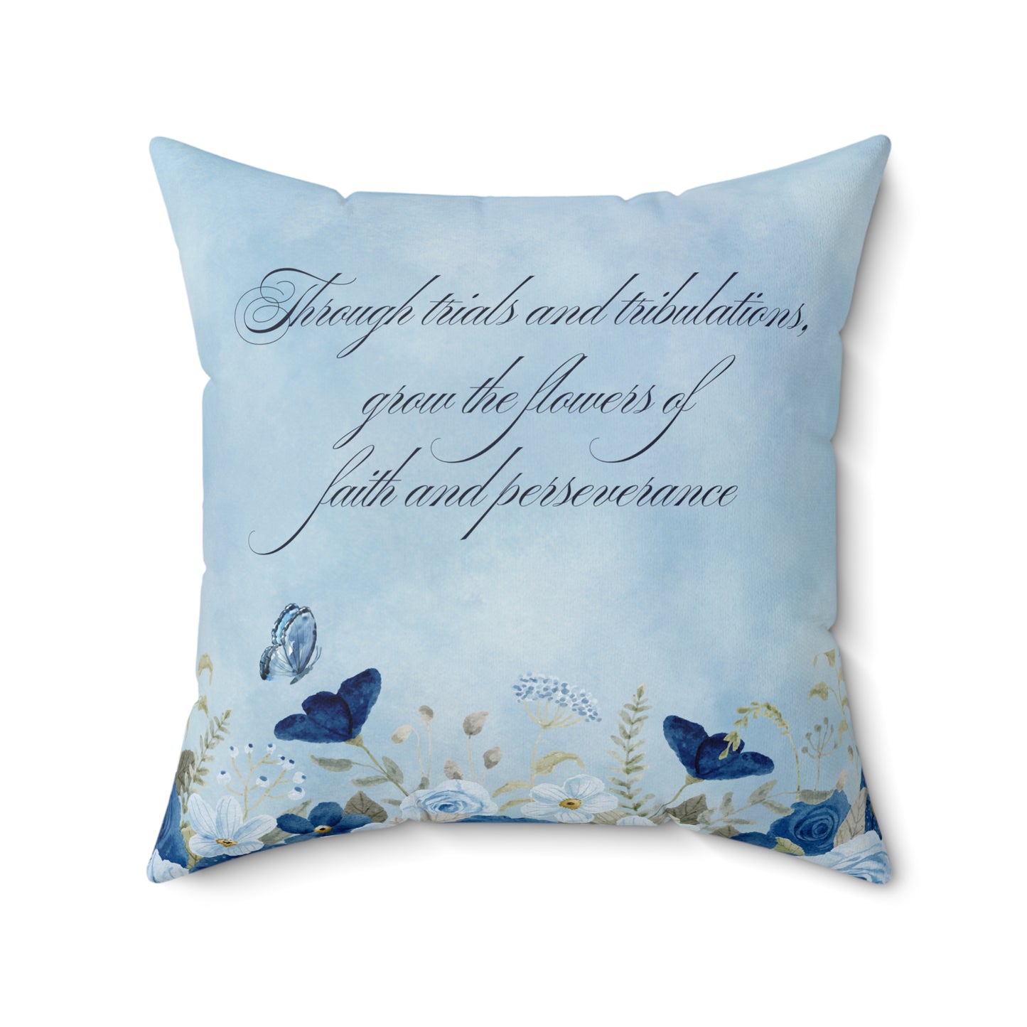 Flowers of Faith Faux Suede Square Pillow