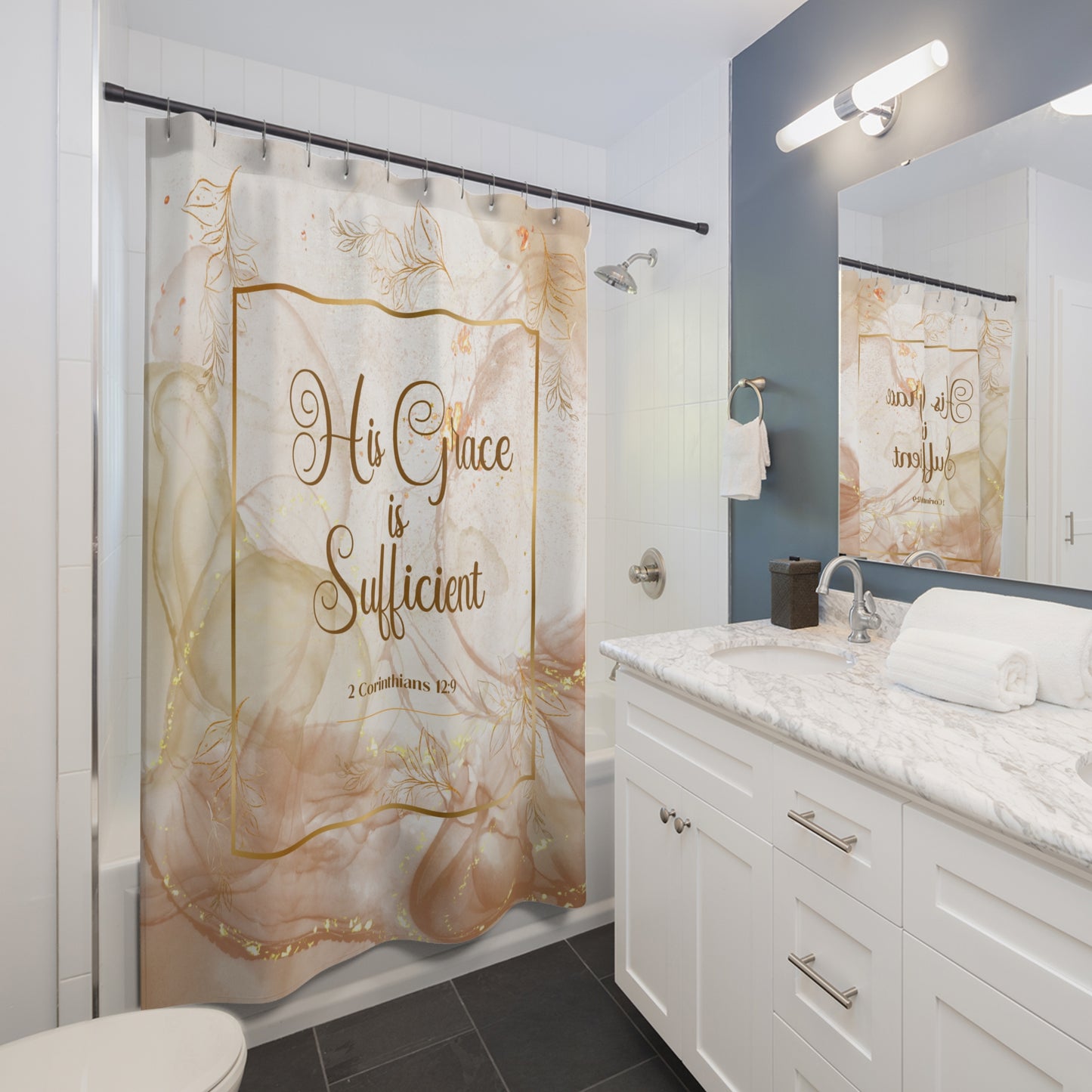 His Grace (Beige/Gold) Shower Curtains