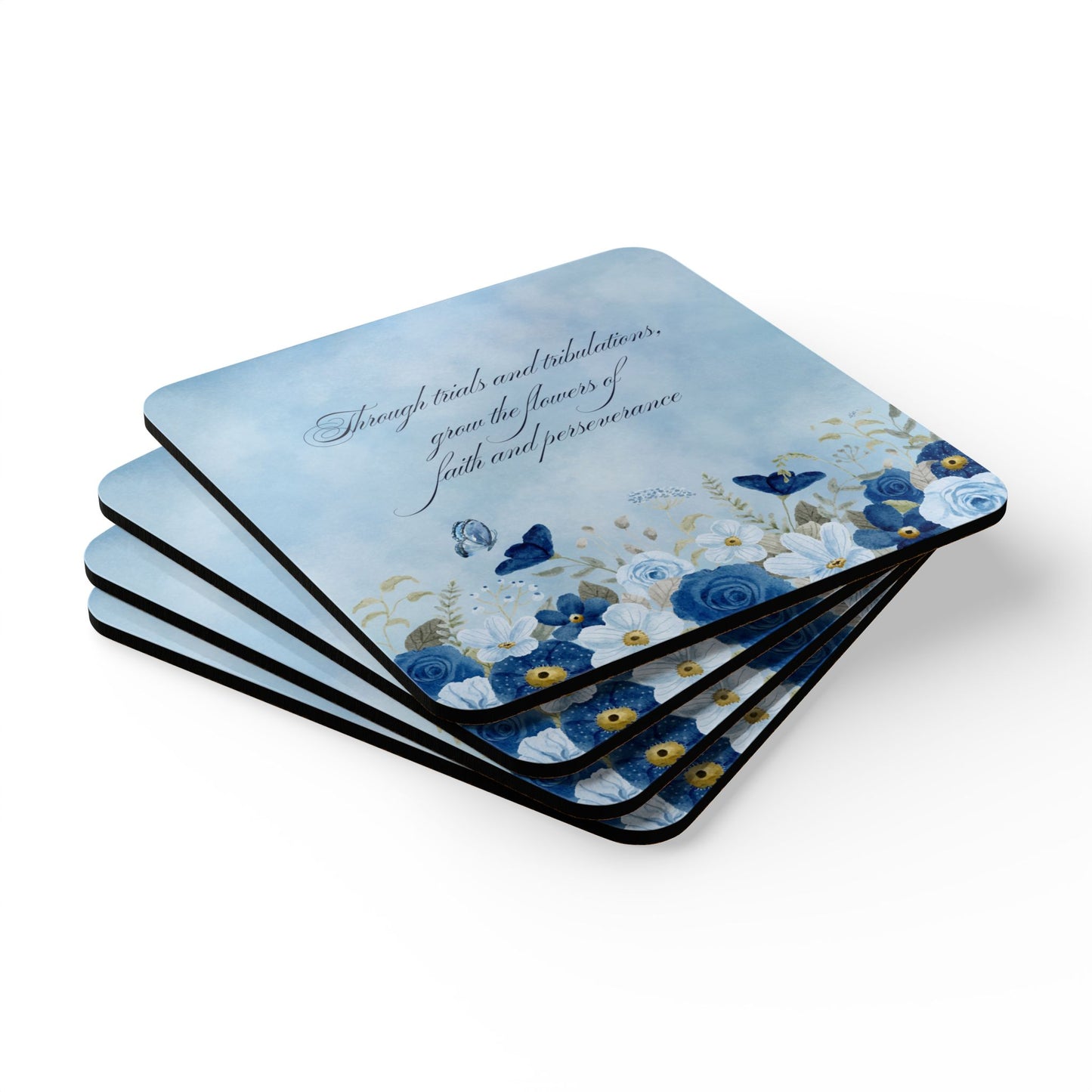 Flowers of Faith Corkwood Coaster Set