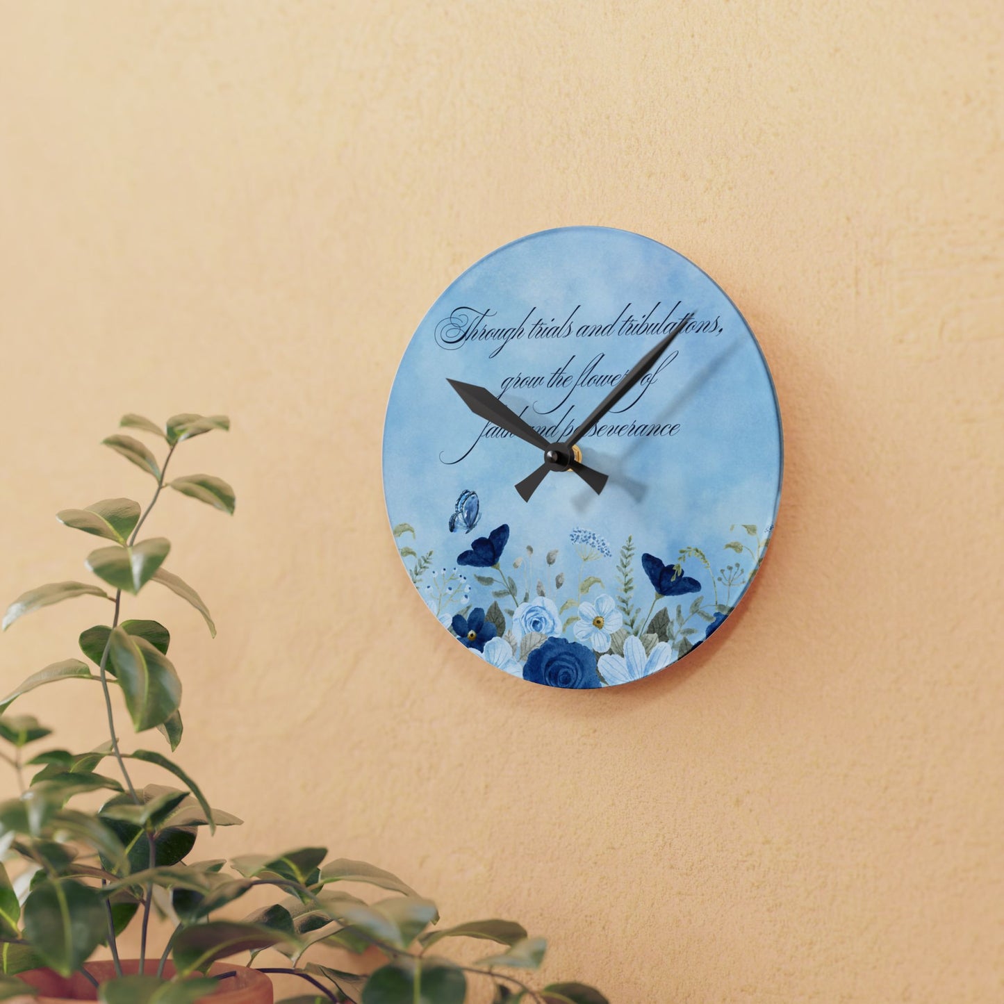 Flowers of Faith Acrylic Wall Clock -