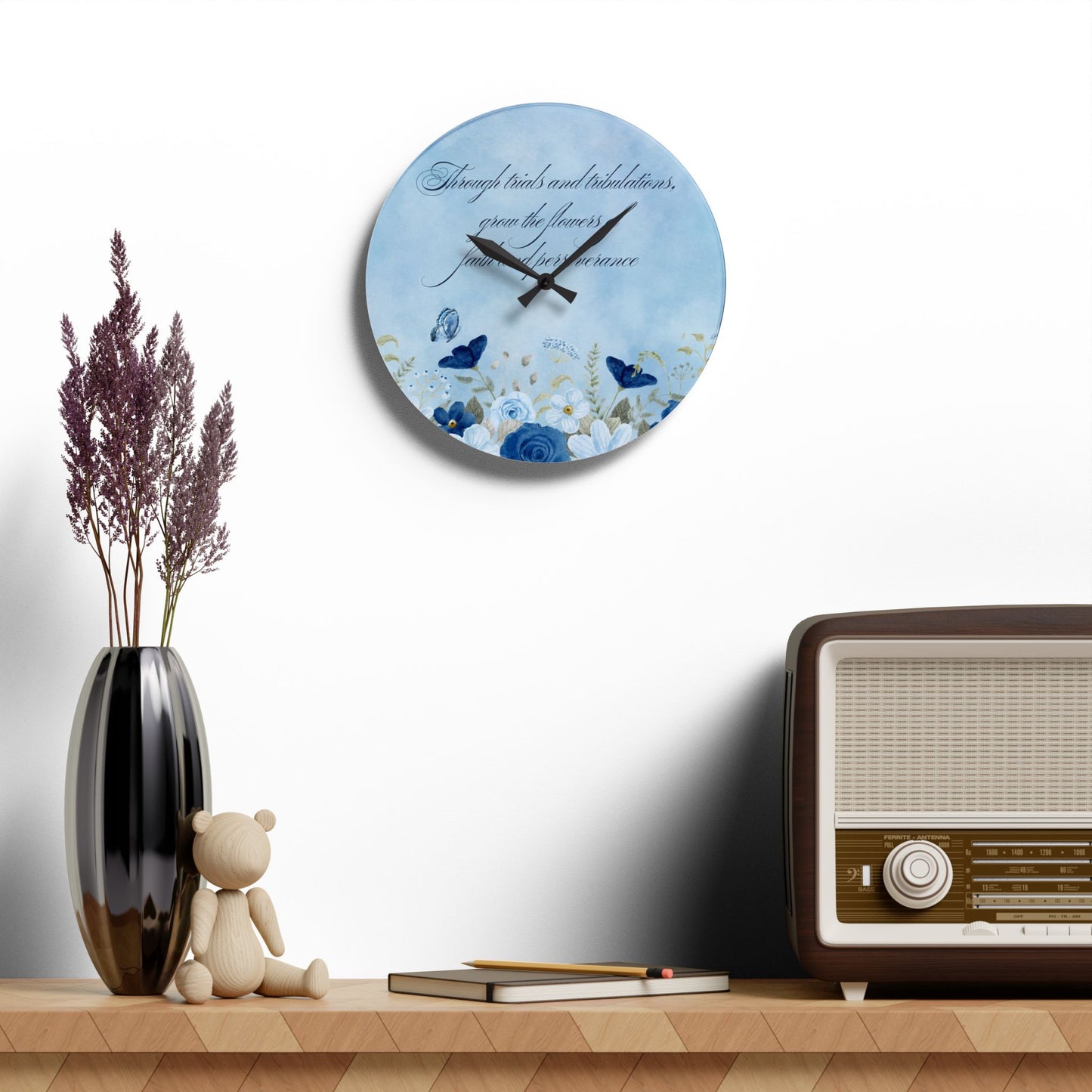 Flowers of Faith Acrylic Wall Clock -