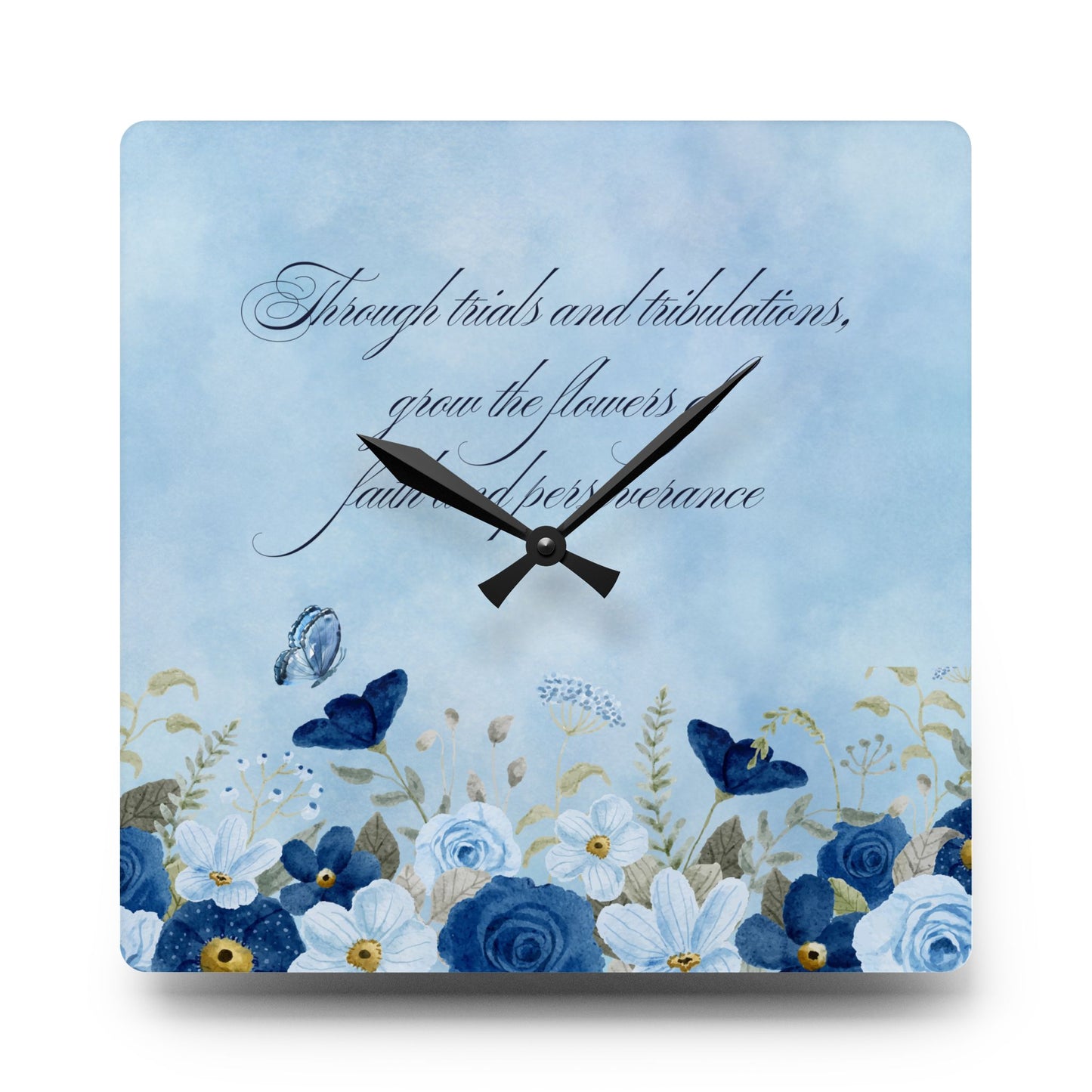 Flowers of Faith Acrylic Wall Clock -