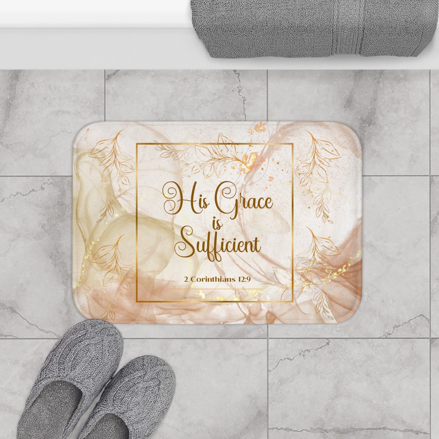 His Grace (Beige/Gold) Bath Mat