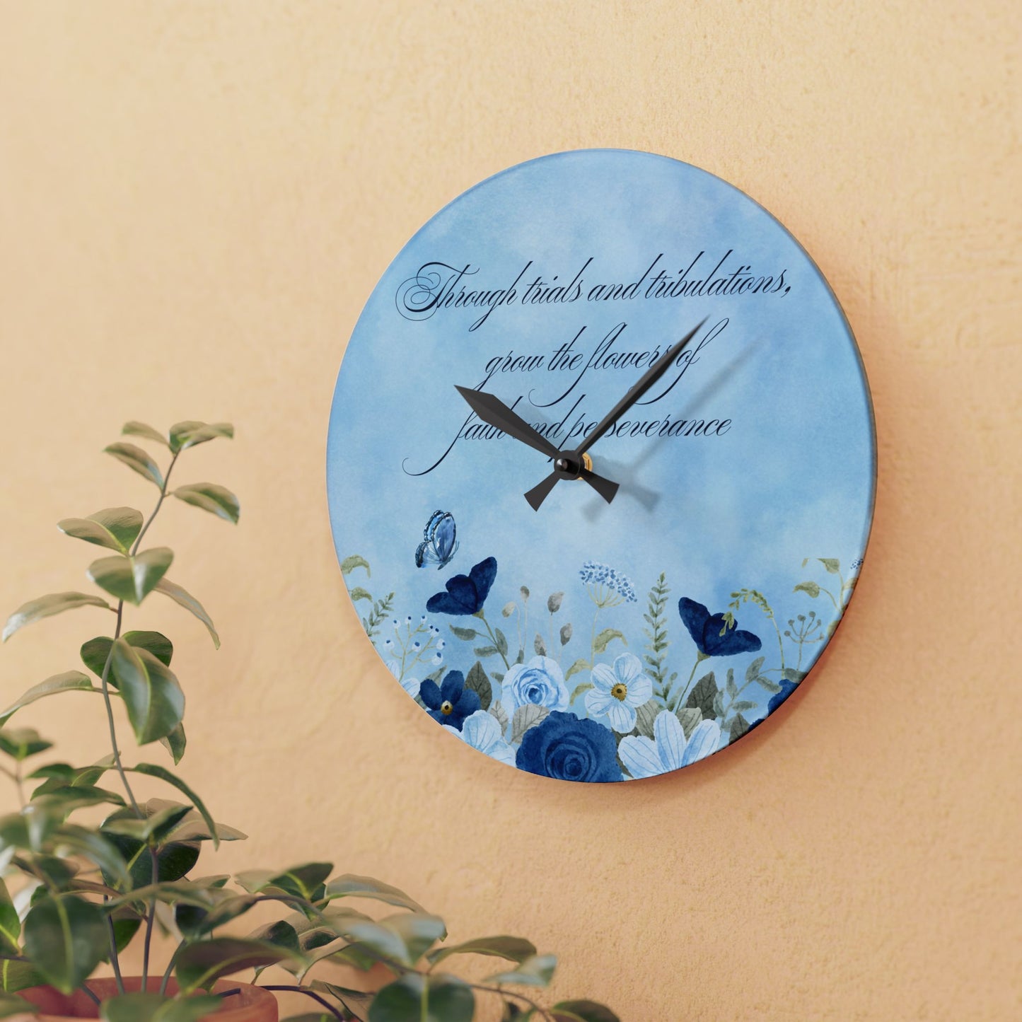 Flowers of Faith Acrylic Wall Clock -