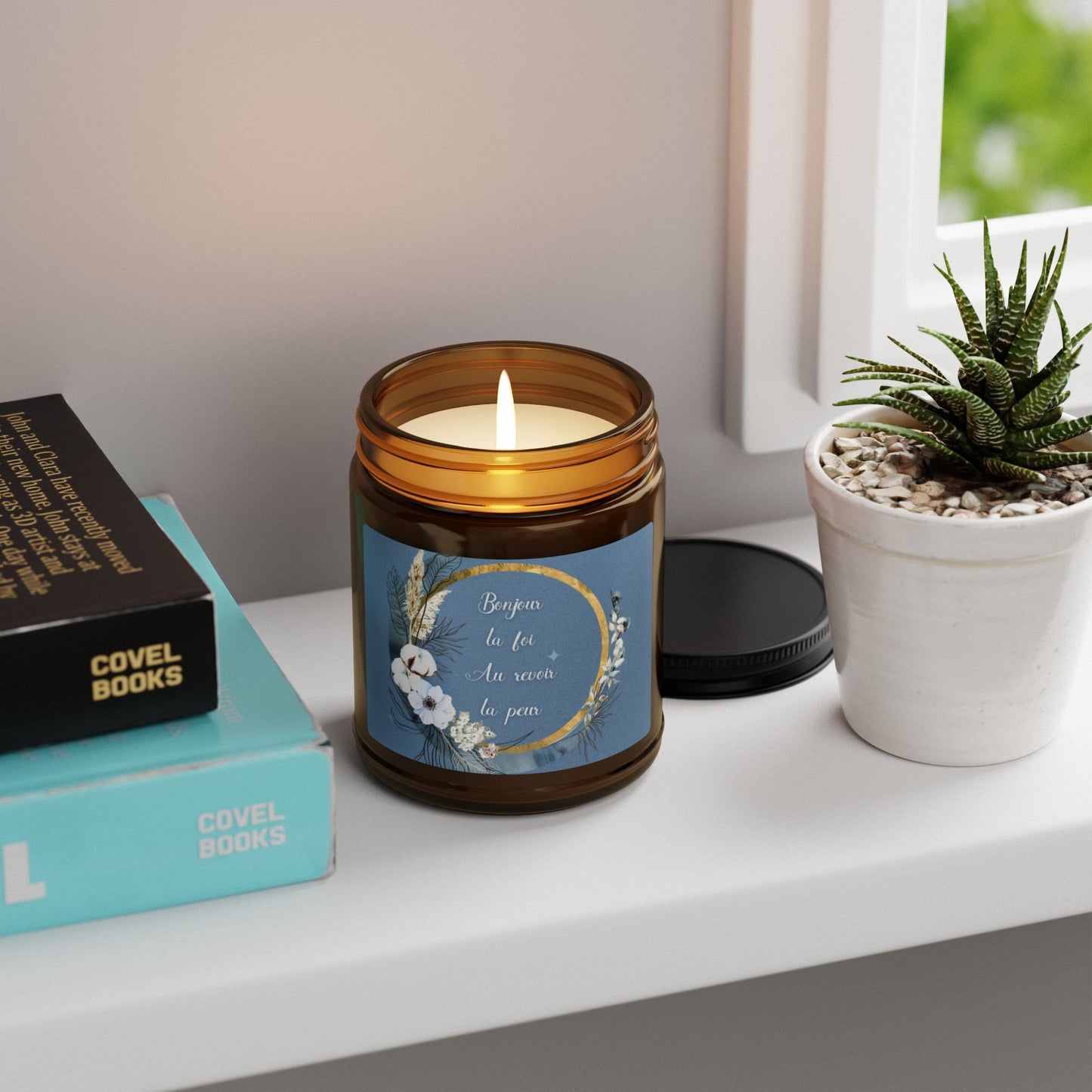 Bonjour la foi Scented Soy Candle (Multi-Size, Amber Jar)