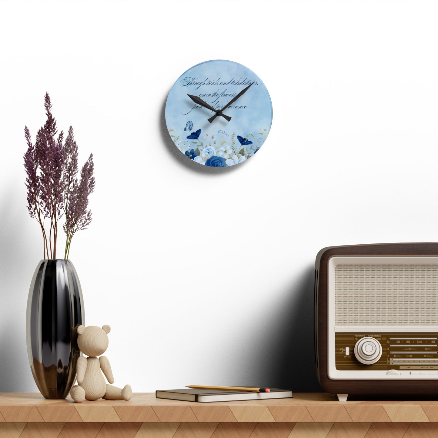 Flowers of Faith Acrylic Wall Clock -
