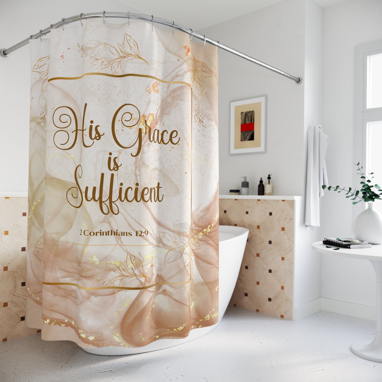His Grace (Beige/Gold) Shower Curtains