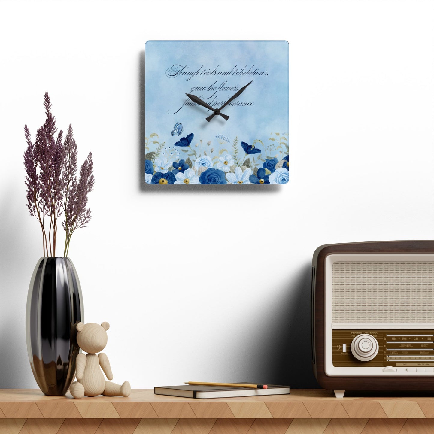 Flowers of Faith Acrylic Wall Clock -