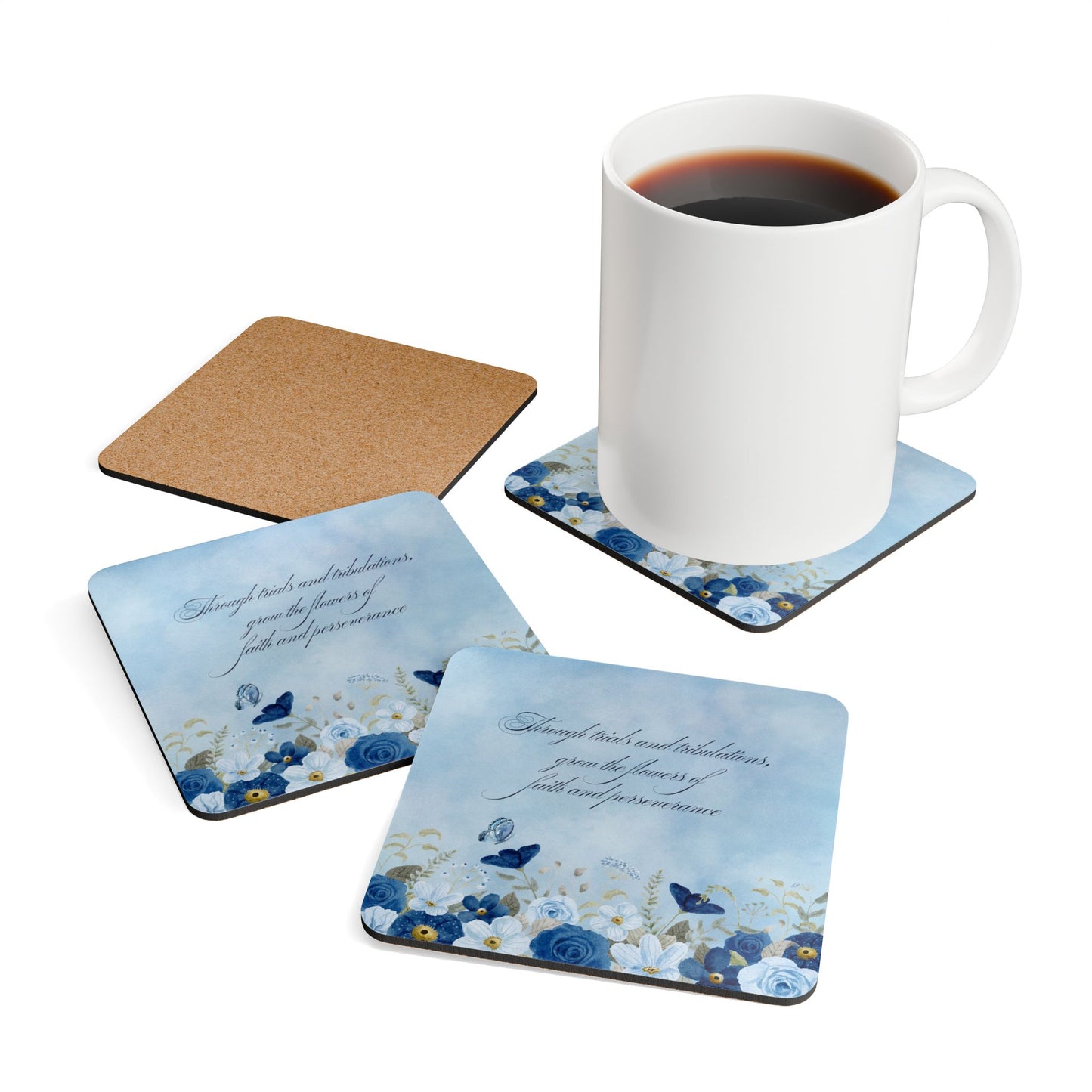 Flowers of Faith Corkwood Coaster Set