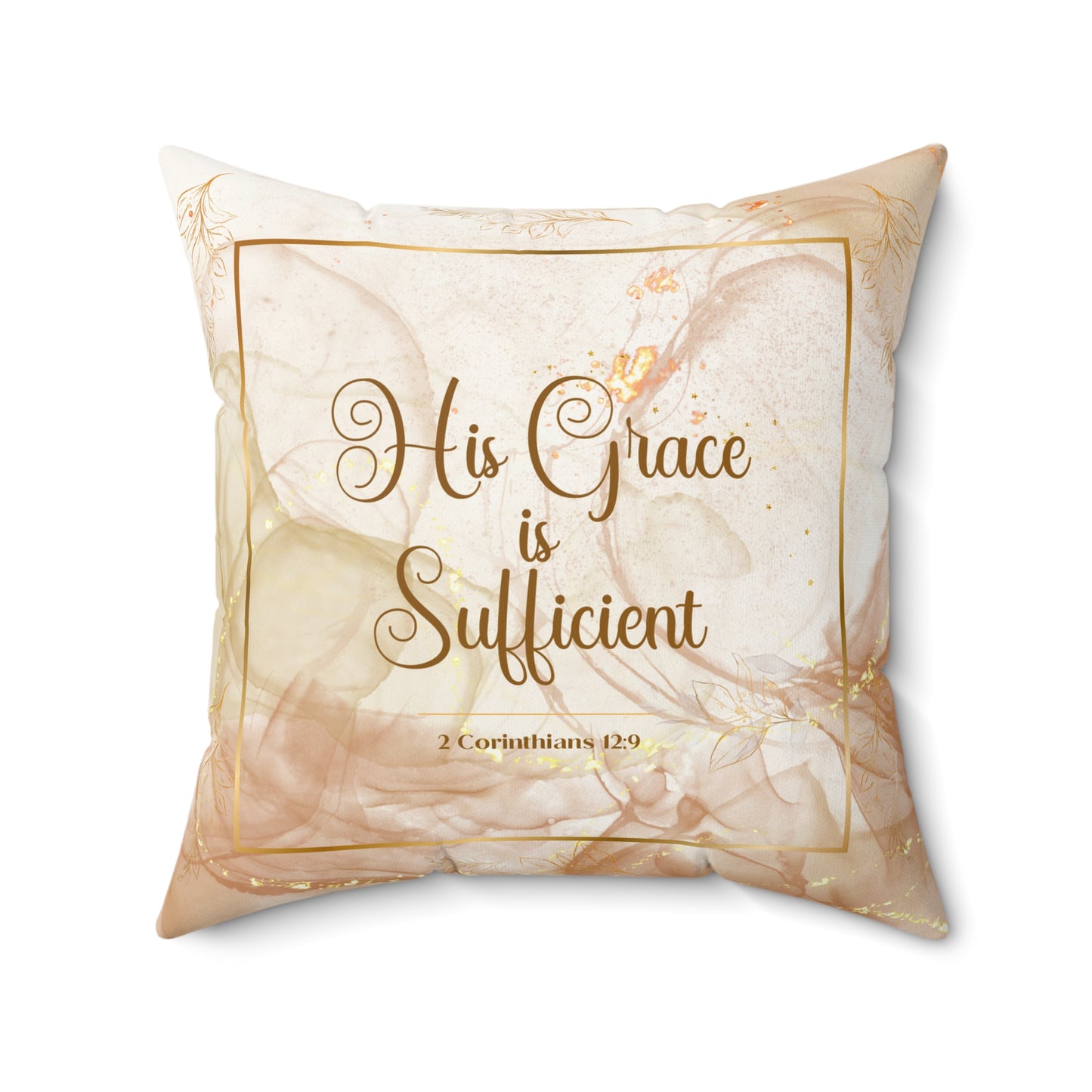 His Grace (Beige/Gold) Faux Suede Square Pillow
