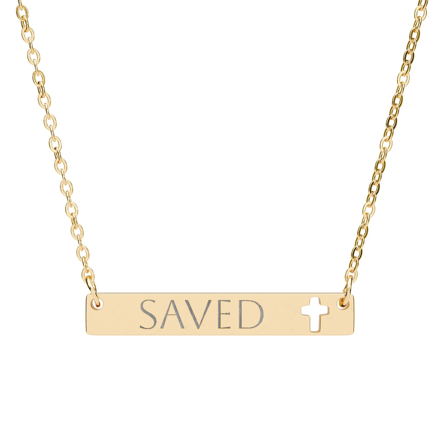 Saved Cutout Cross Bar Necklace (Engraved)