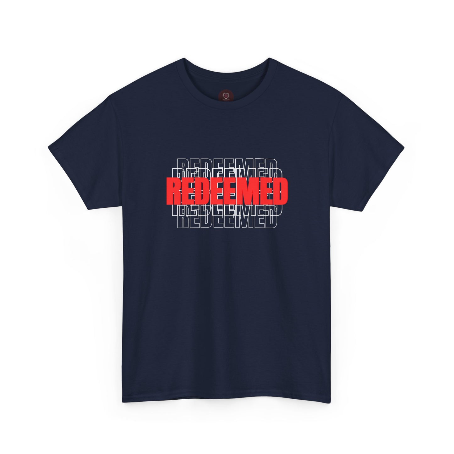 Redeemed Graphic Tee — Bold Layered Text Christian T-Shirt