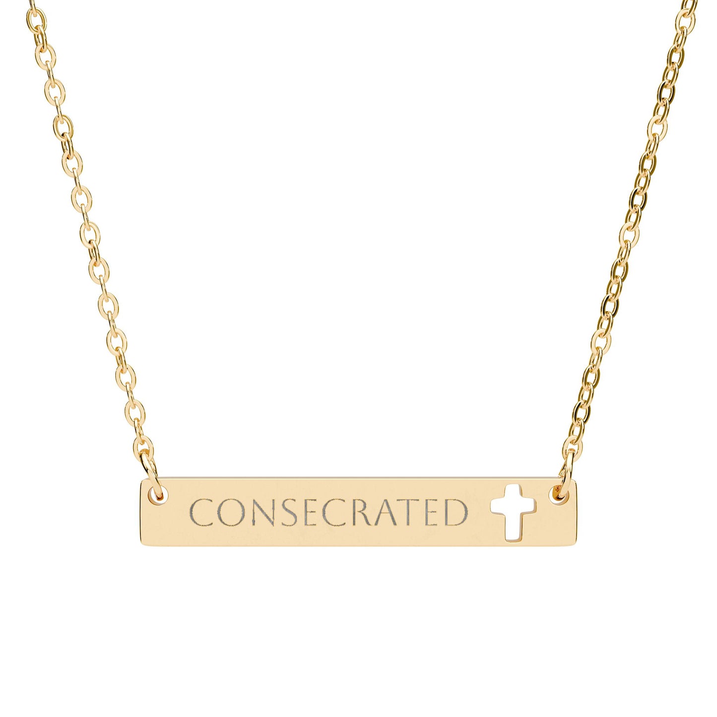Consecrated Cutout Cross Bar Necklace (Engraved)