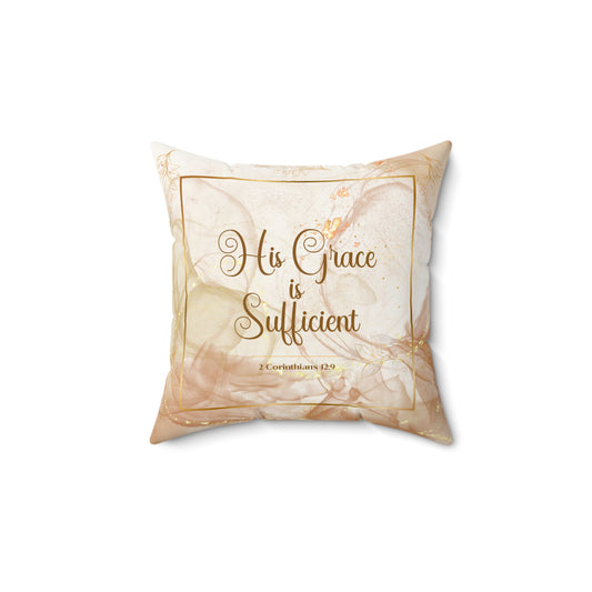 His Grace (Beige/Gold) Faux Suede Square Pillow
