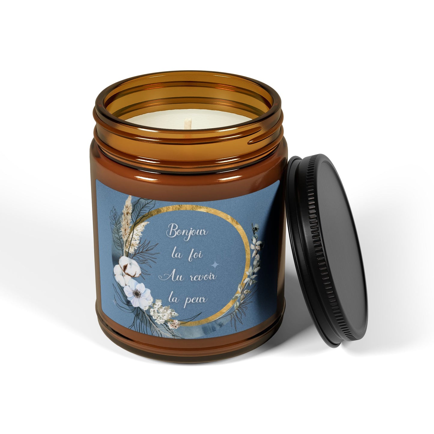 Bonjour la foi Scented Soy Candle (Multi-Size, Amber Jar)