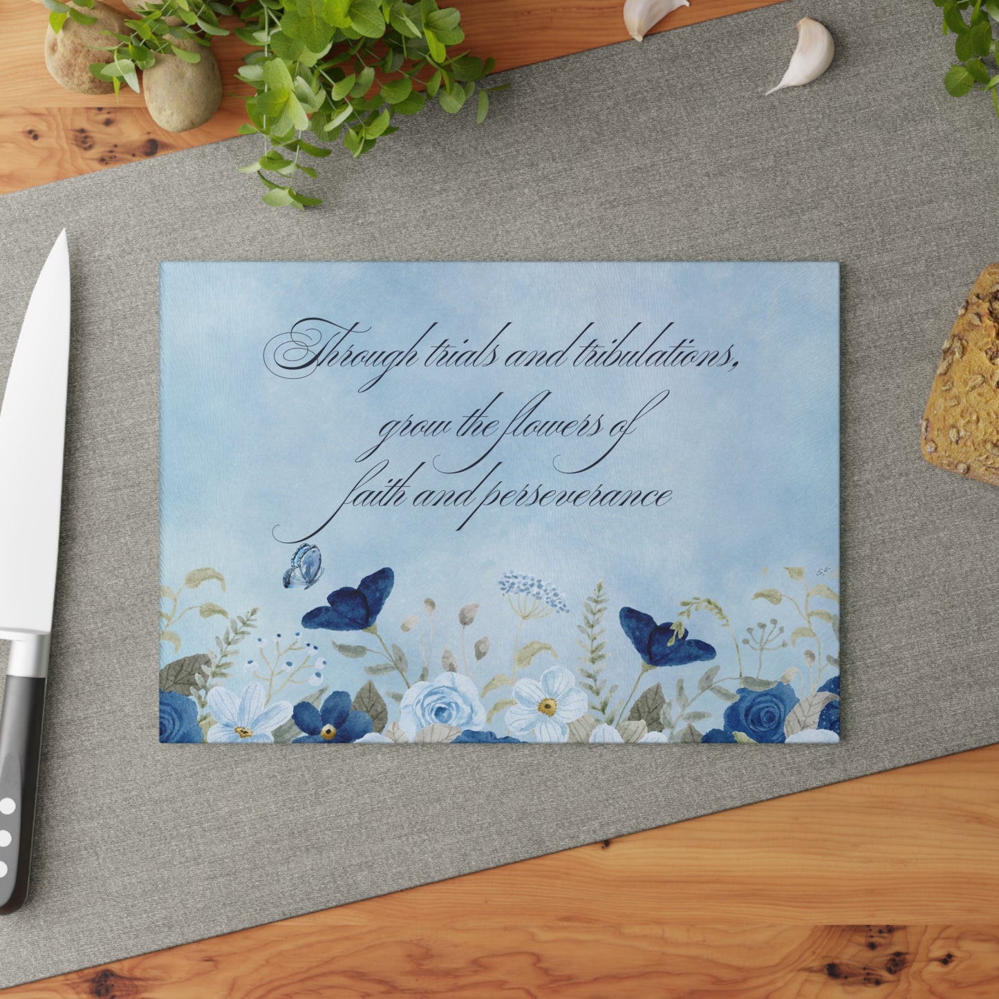 Flowers of Faith Glass Cutting Board