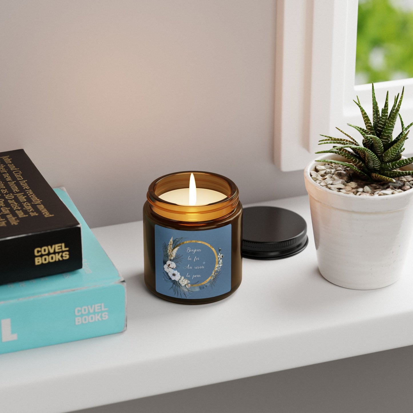 Bonjour la foi Scented Soy Candle (Multi-Size, Amber Jar)