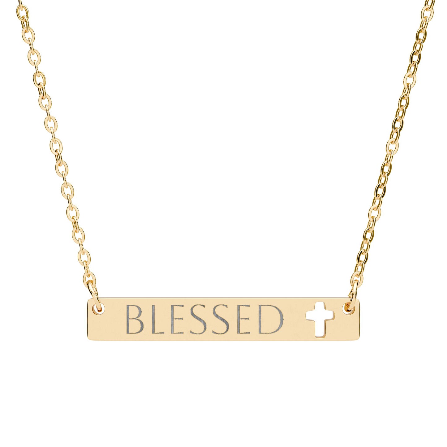 Blessed Cutout Cross Bar Necklace (Engraved)