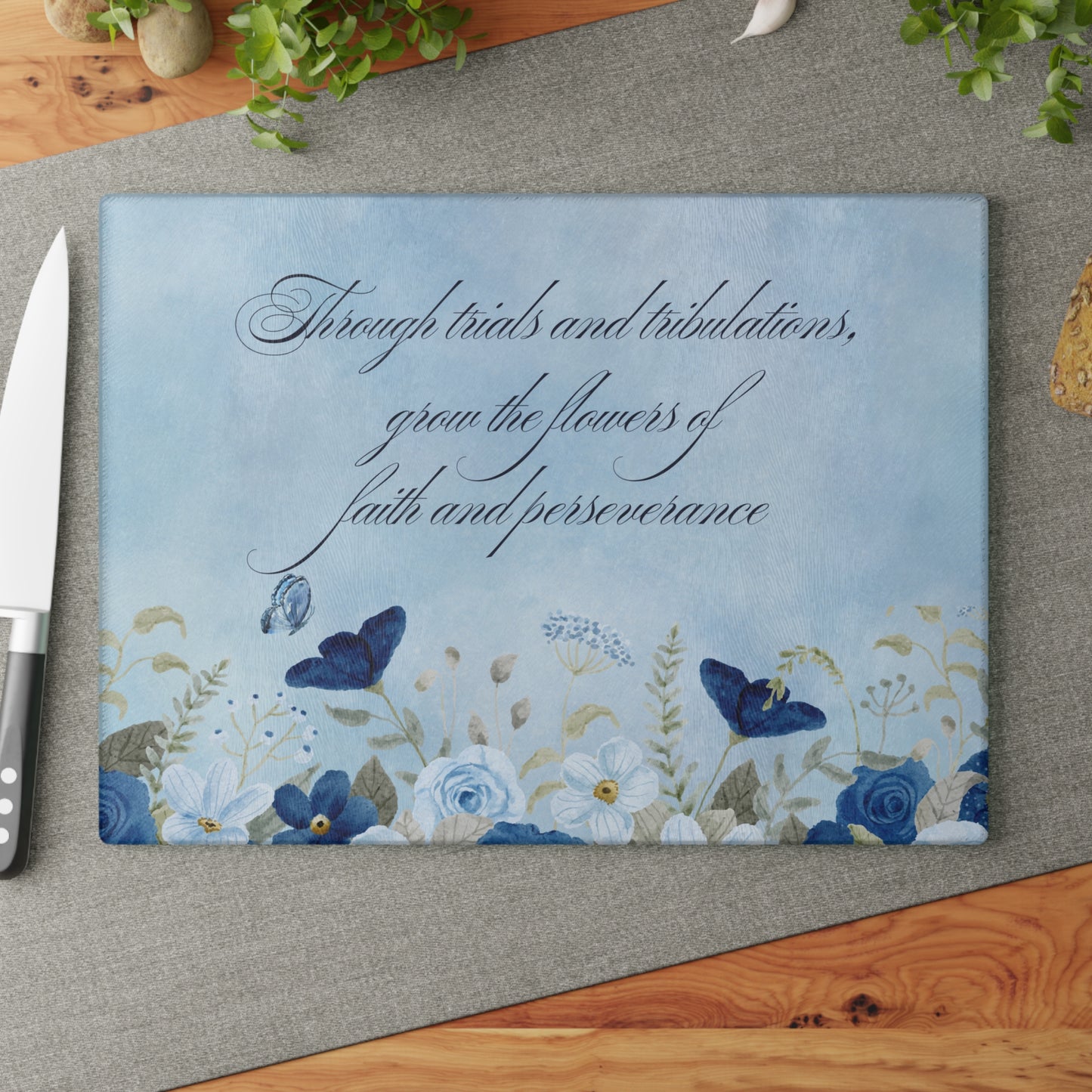 Flowers of Faith Glass Cutting Board