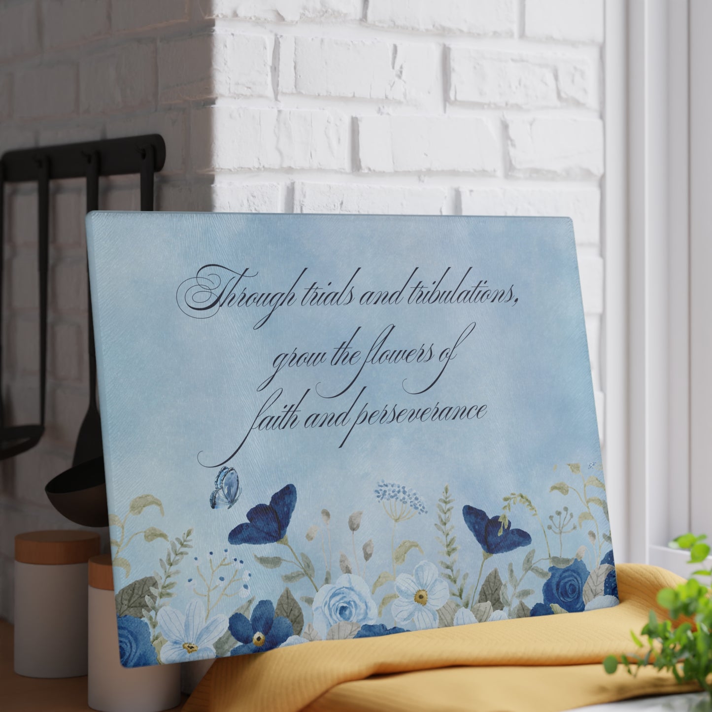 Flowers of Faith Glass Cutting Board