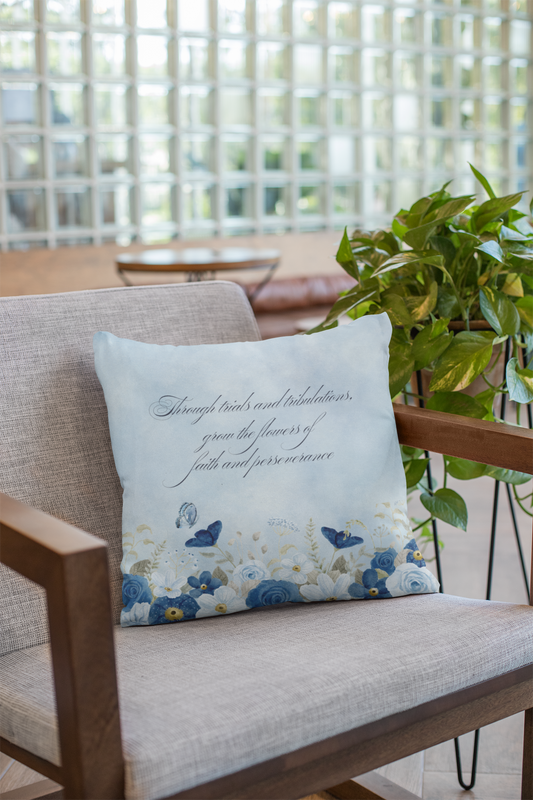 Flowers of Faith Faux Suede Square Pillow