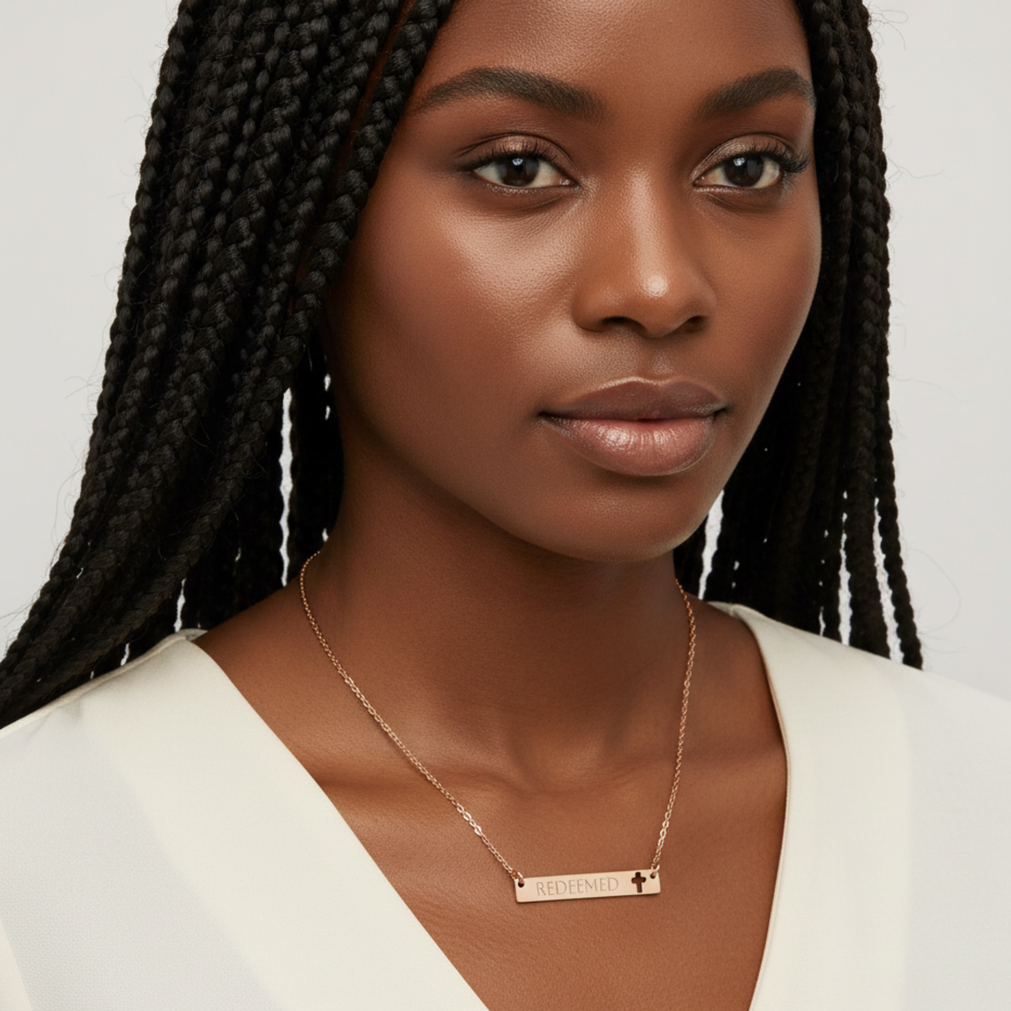 Redeemed Cutout Cross Bar Necklace (Engraved)