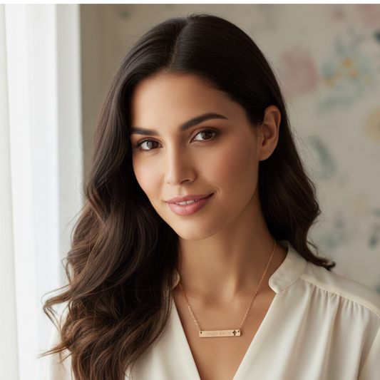 Consecrated Cutout Cross Bar Necklace (Engraved)