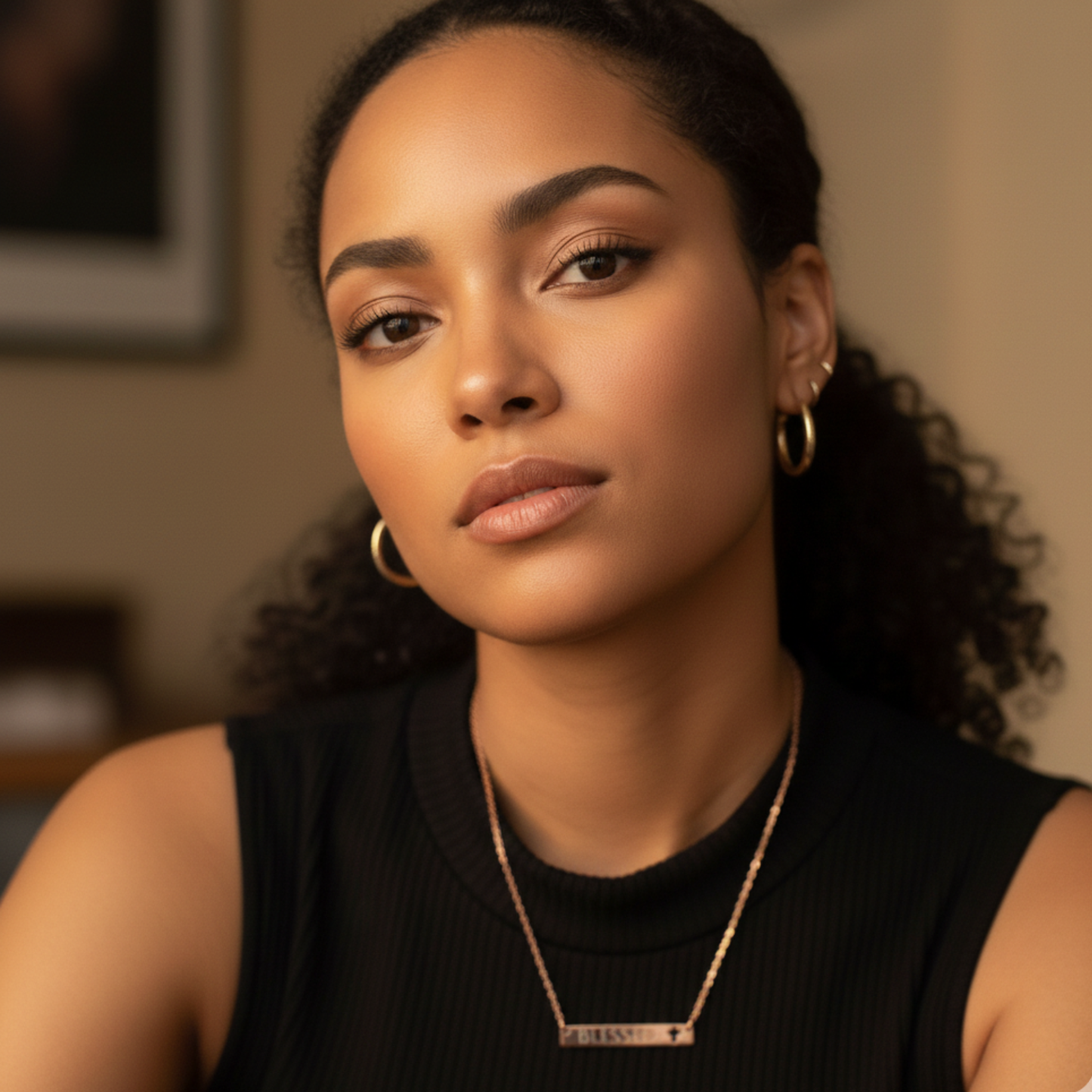 Blessed Cutout Cross Bar Necklace (Engraved)