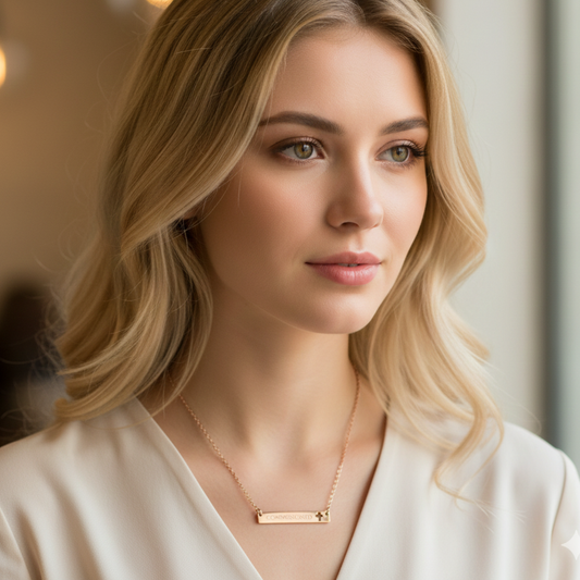 Commissioned Cutout Cross Bar Necklace (Engraved)