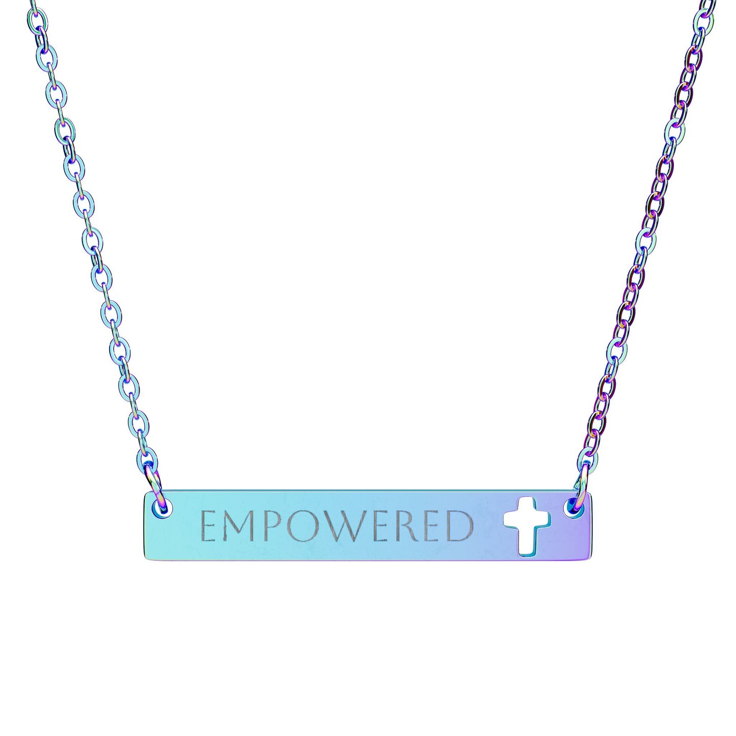 Empowered Cutout Cross Bar Necklace (Engraved)