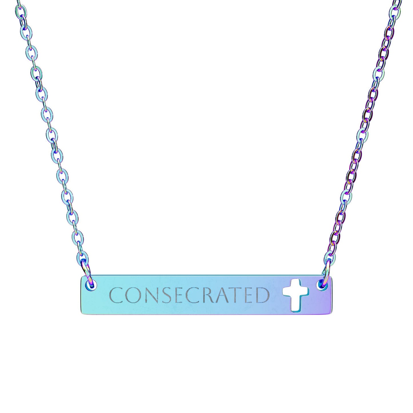 Consecrated Cutout Cross Bar Necklace (Engraved)