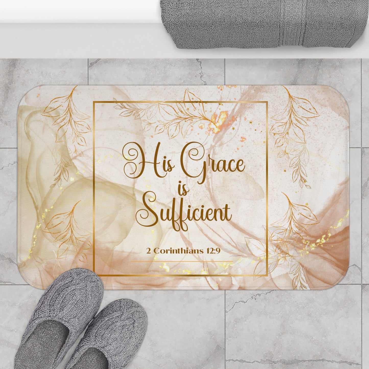 His Grace (Beige/Gold) Bath Mat