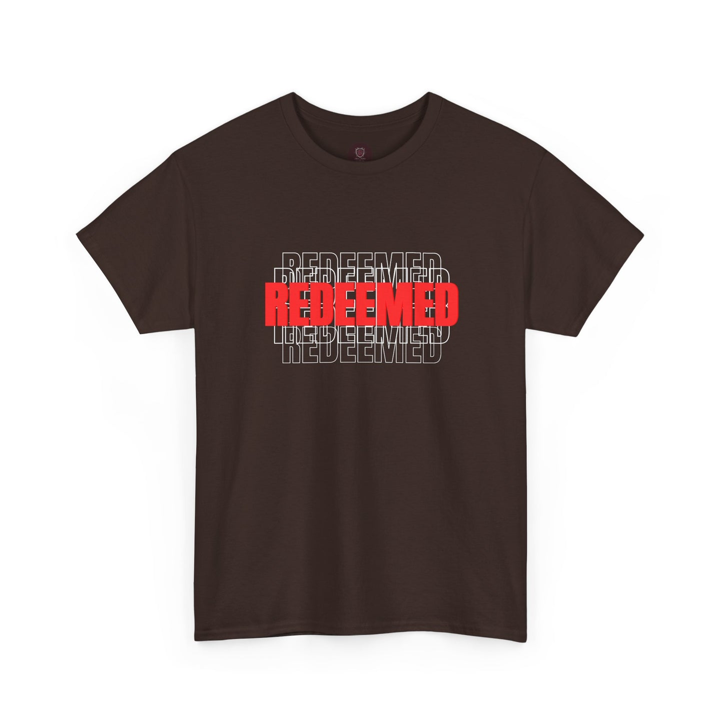 Redeemed Graphic Tee — Bold Layered Text Christian T-Shirt