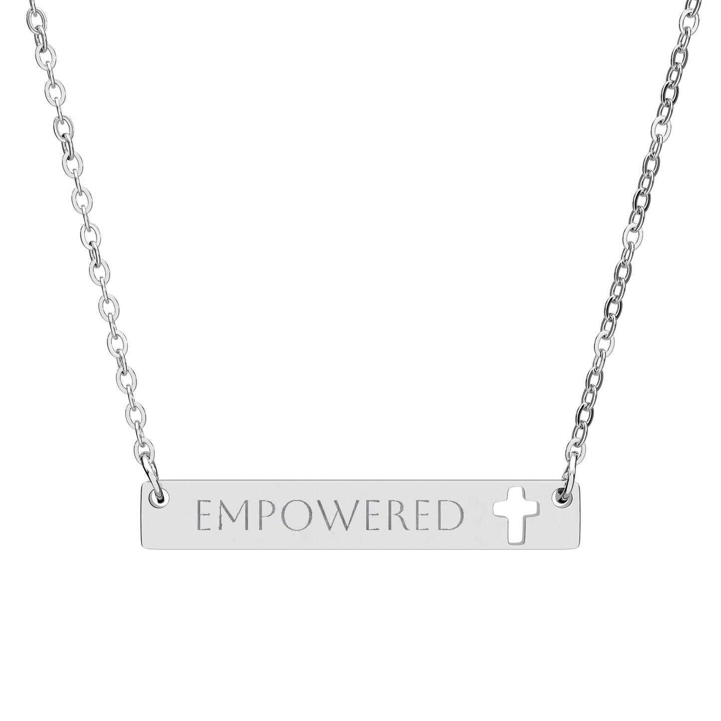 Empowered Cutout Cross Bar Necklace (Engraved)