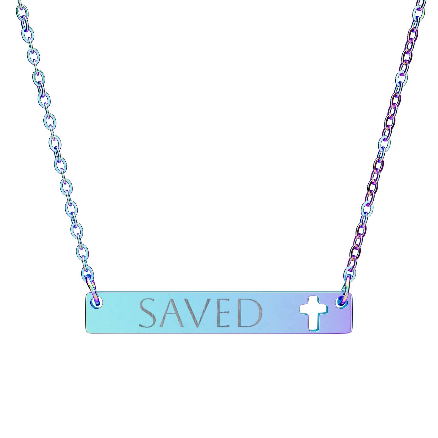 Saved Cutout Cross Bar Necklace (Engraved)