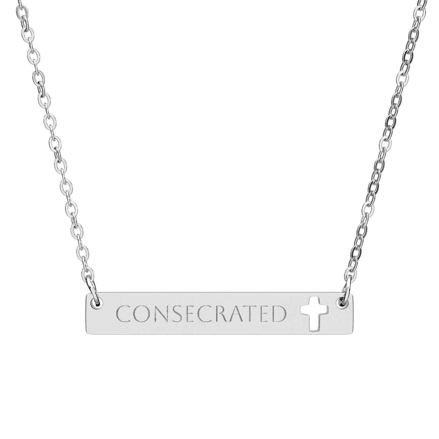 Consecrated Cutout Cross Bar Necklace (Engraved)