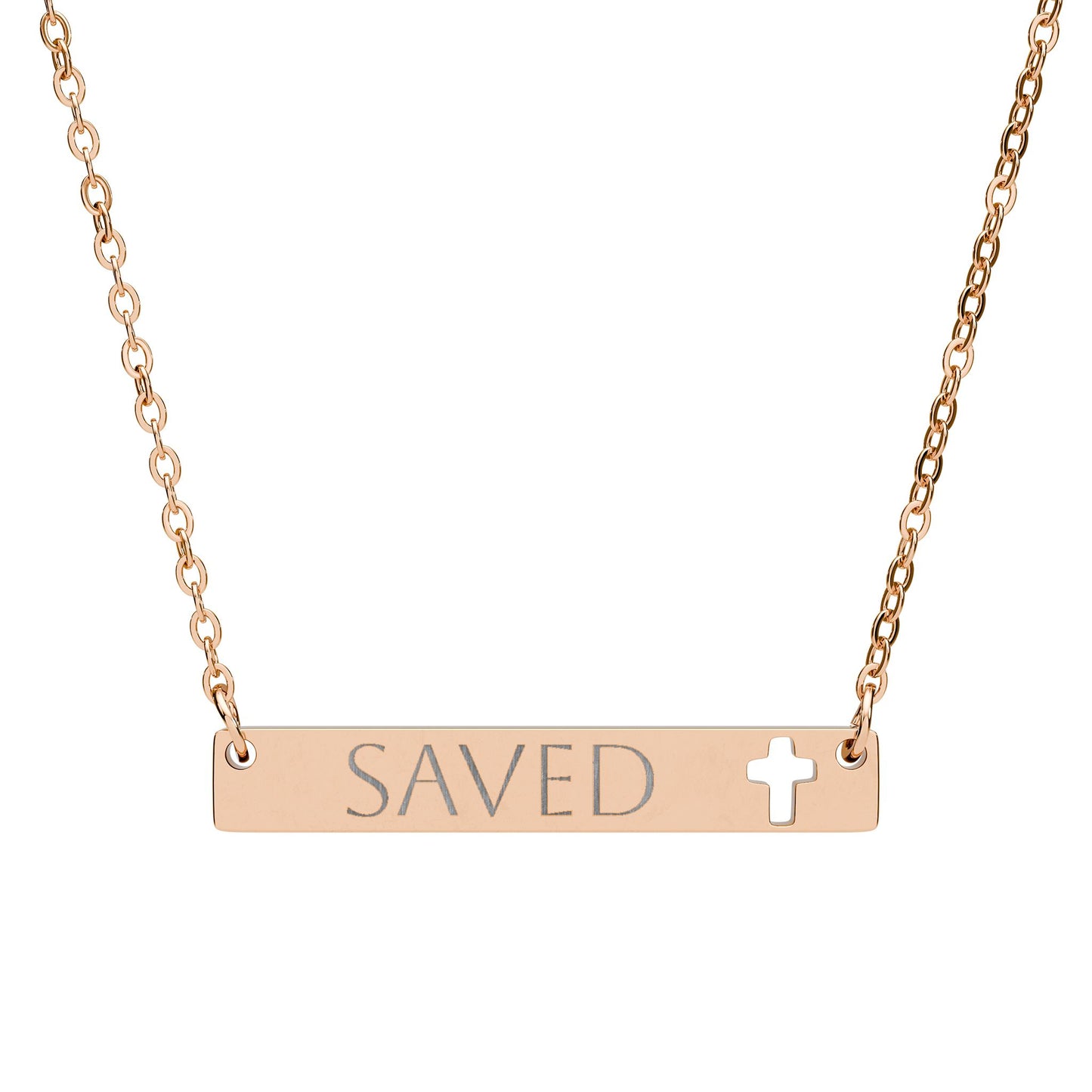 Saved Cutout Cross Bar Necklace (Engraved)