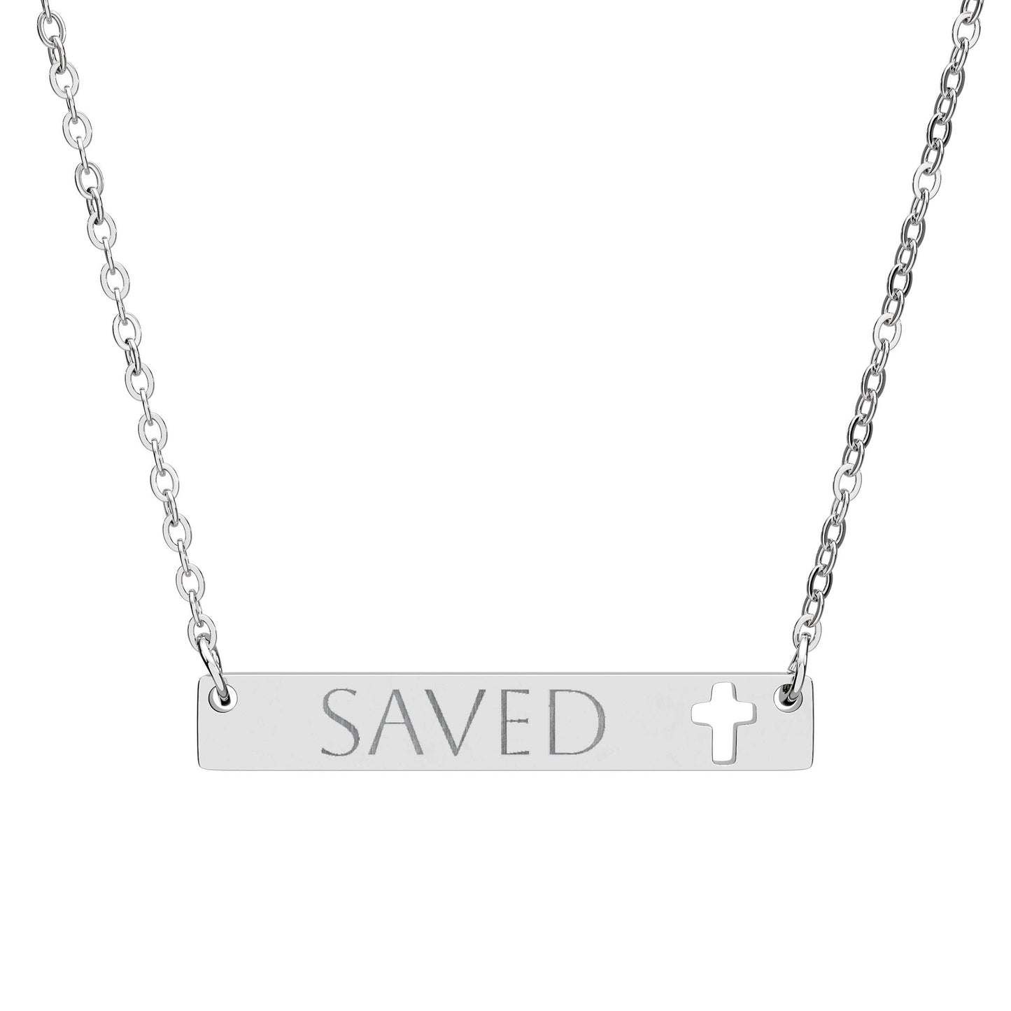 Saved Cutout Cross Bar Necklace (Engraved)