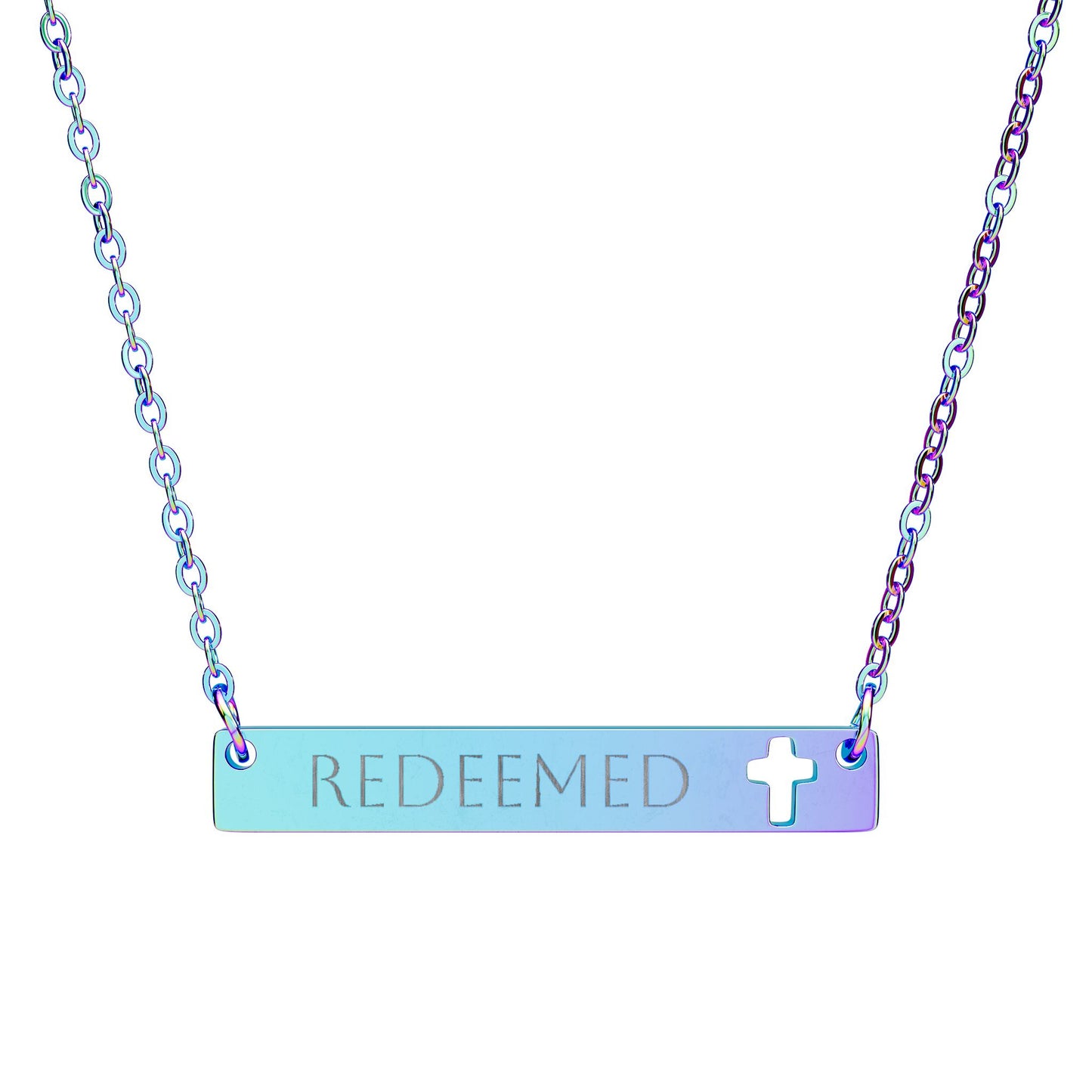 Redeemed Cutout Cross Bar Necklace (Engraved)